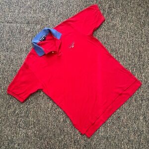 Vintage Polo Sport Ralph Lauren Red Blue Collar Polo Shirt Mens Large RN